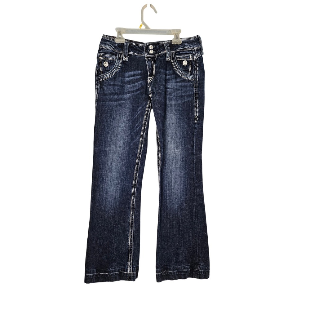 Rock Revival Elizabeth Wide Leg Flap Pocket Denim Jeans Womens Size 29